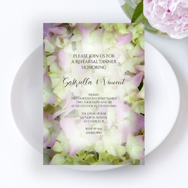 Invitación Cena de ensayo casi rosa de Boda de hidrangea (Subido por el creador)