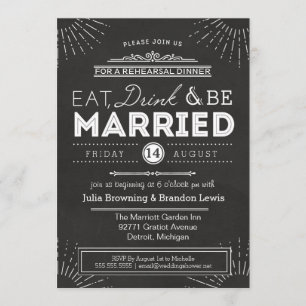 Invitación Cena de ensayo Chalkboard Art Deco Comer, beber