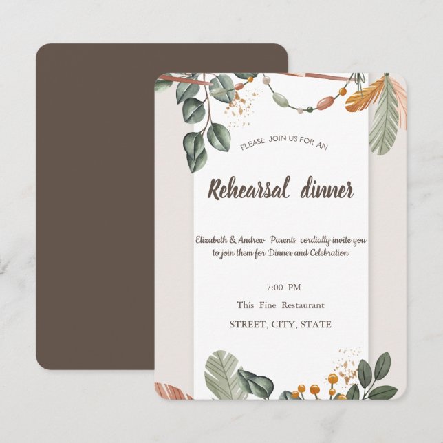 Invitación Cena de ensayo Chic Boho  (Anverso / Reverso)