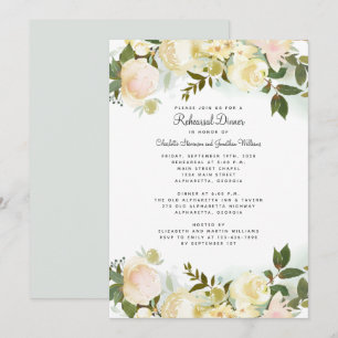 Invitación Cena de Ensayo Chic Elegante Floral Blanco Boda