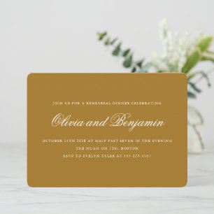 Invitación Cena de Ensayo Chic Mostaza Dorado Letra Elegante