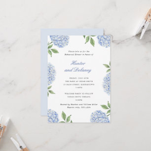 Invitación Cena de Ensayo Clásica Flor de Hortensia Azul, SM
