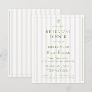 Invitación Cena de Ensayo Clásica Verde Salvia y Beige