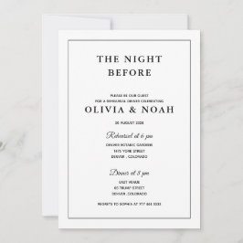 INVITACIÓN CENA DE ENSAYO CLÁSICA Y ELEGANTE EN NEGRO Y BLANC
