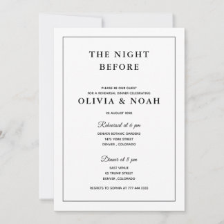 INVITACIÓN CENA DE ENSAYO CLÁSICA Y ELEGANTE EN NEGRO Y BLANC