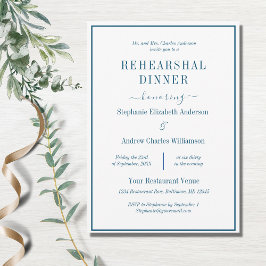 Invitación Cena de ensayo clásico formal azul blanco moderno
