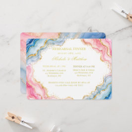 Invitación Cena de Ensayo con Ágata Rosa Azul y Oro