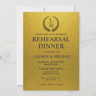 Invitación Cena de ensayo con brillo negro y dorado