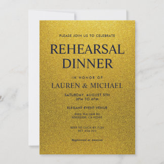 Invitación Cena de ensayo con brillo negro y dorado