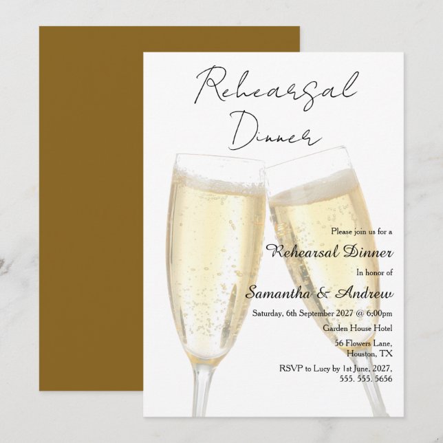 Invitación Cena de Ensayo con Brindis de Champán (Anverso / Reverso)
