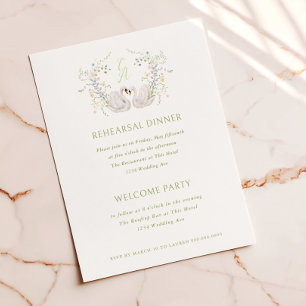 Invitación Cena de Ensayo con Cresta de Monograma Floral de C