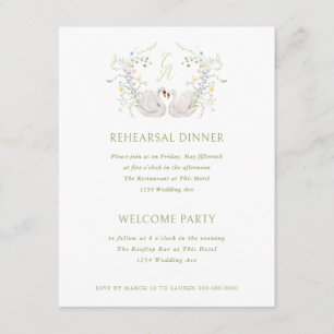 Invitación Cena de Ensayo con Cresta de Monograma Floral de C