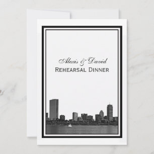 Invitación Cena de ensayo con el horizonte de Boston grabado 