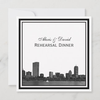 Invitación Cena de ensayo con el horizonte de Boston grabado