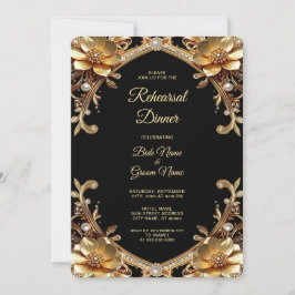 Invitación Cena de Ensayo con Elegante Marco de Oro