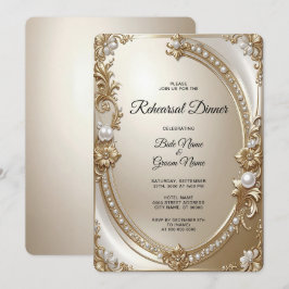Invitación Cena de Ensayo con Marco Dorado Ornamentado con Pe
