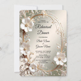 Invitación Cena de Ensayo con Marco Floral Blanco Ornate