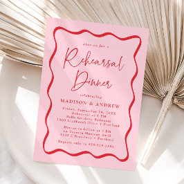 Invitación Cena de ensayo con marco ondulado rosa y rojo mode