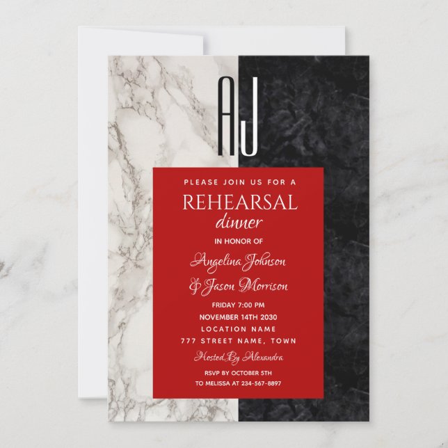 Invitación Cena de Ensayo con Monograma Moderno (Anverso)