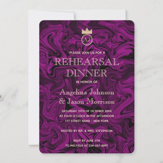 Invitación Cena de Ensayo con Monograma Real (Anverso)