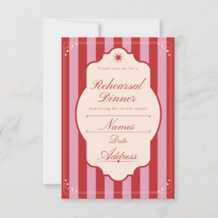 Invitación Cena de ensayo con rayas rosadas y rojas