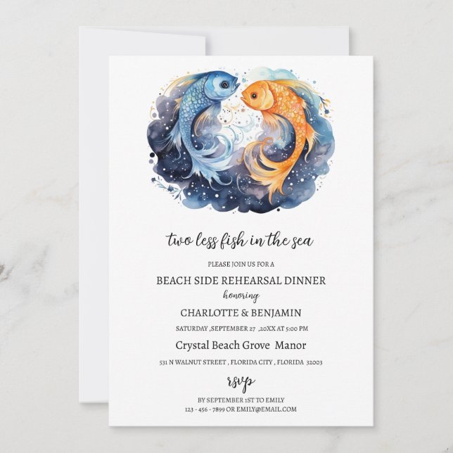 Invitación Cena de Ensayo con Tema Náutico de Playa y Océano  (Anverso)