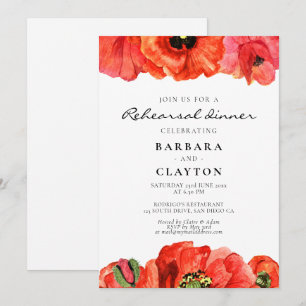 Invitación Cena de ensayo de acuarela de amapolas rojas