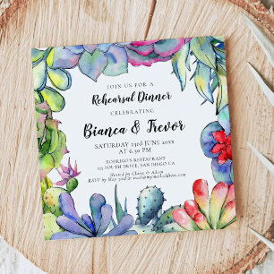 Invitación Cena de ensayo de acuarela de cactus y suculentas