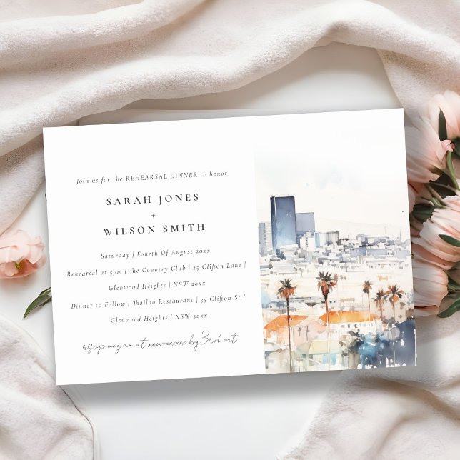 Invitación Cena de ensayo de acuarela de Los Ángeles Californ (Subido por el creador)