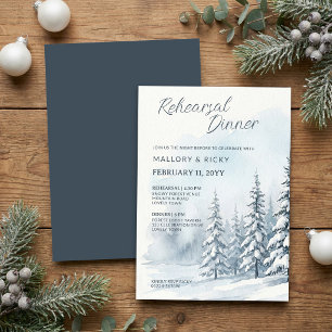 Invitación Cena de ensayo de acuarela del bosque de nieve nór