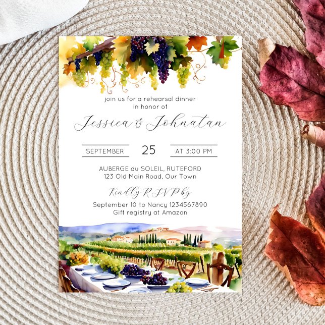 Invitación Cena de ensayo de acuarela en el valle de Napa (Napa valley vineyard themed rehearsal dinner template invitation digital download watercolor modern)