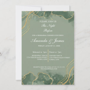 Invitación Cena de ensayo de acuarela en verde y oro con foto
