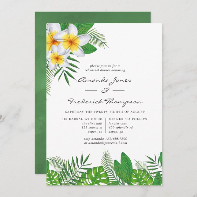 Invitación Cena de ensayo de acuarela hawaiana Aloha Luau (Anverso / Reverso)