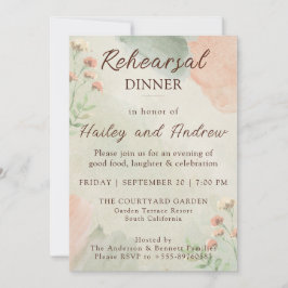 Invitación Cena de ensayo de acuarela melocotón y verde