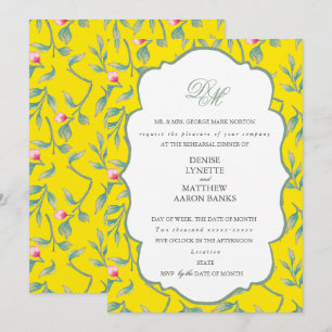 Invitación Cena de ensayo de amarillo abrasador y verde albah