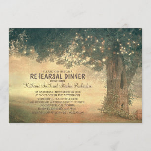 Invitación cena de ensayo de árbol rústico de cuerdas de luce