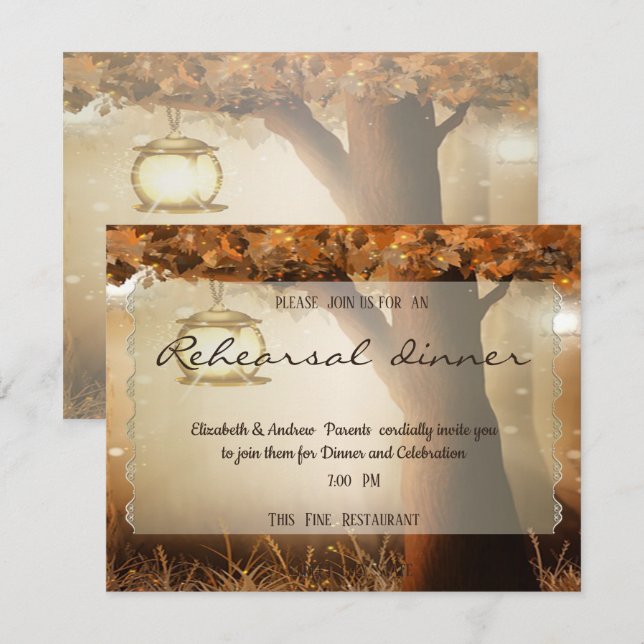 Invitación Cena de ensayo de árbol rústico vintage (Anverso / Reverso)