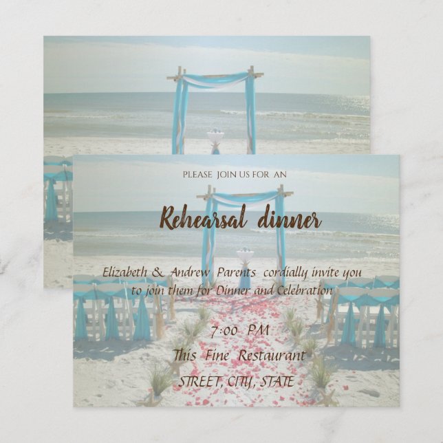 Invitación Cena de ensayo de arbor de bodas de playa (Anverso / Reverso)