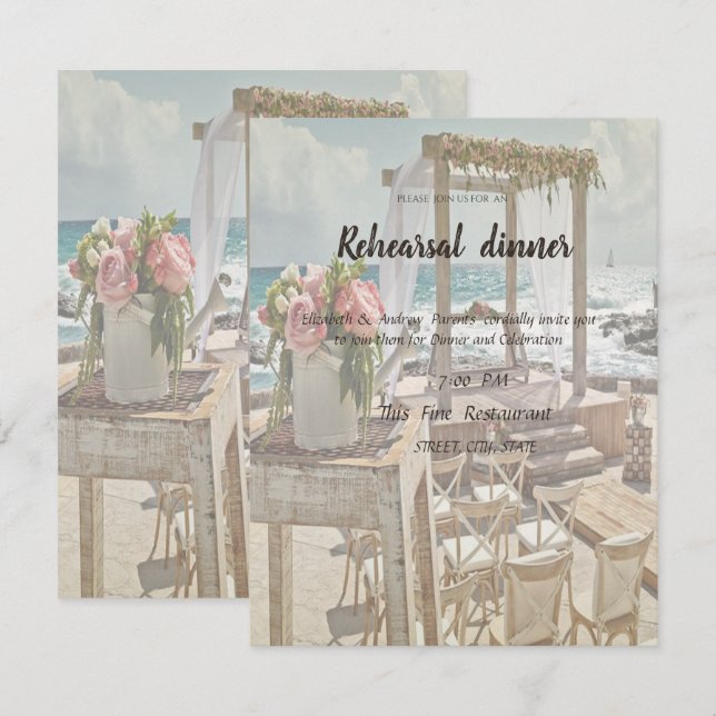 Invitación Cena de ensayo de arco retro floral de bodas de pl (Anverso / Reverso)