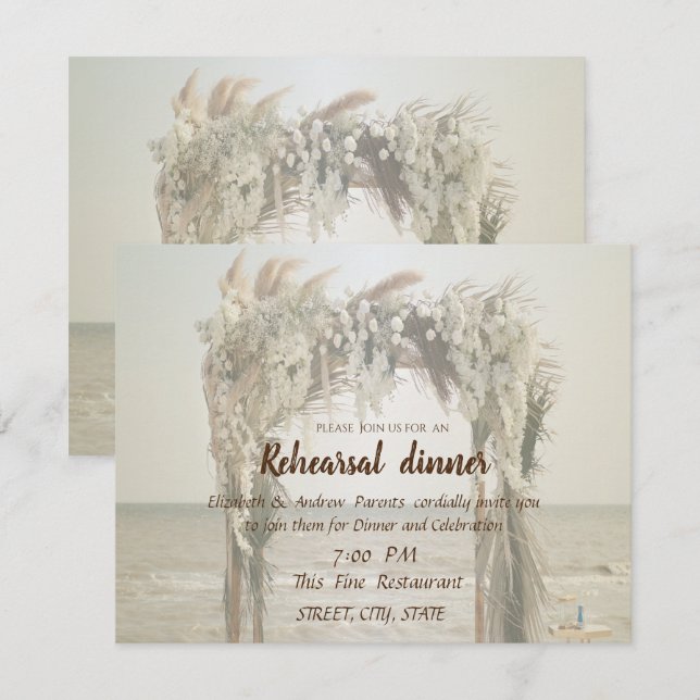 Invitación Cena de ensayo de arcos de bodas de playa (Anverso / Reverso)