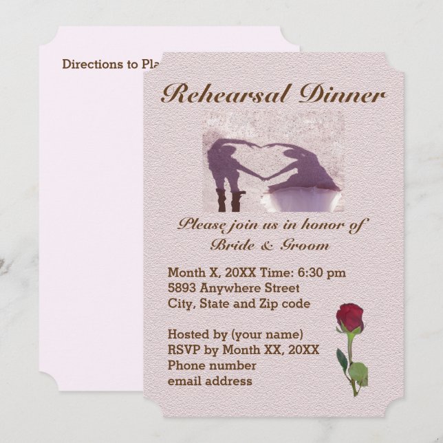 Invitación Cena de ensayo de arena cardíaca de silueta de par (Anverso / Reverso)