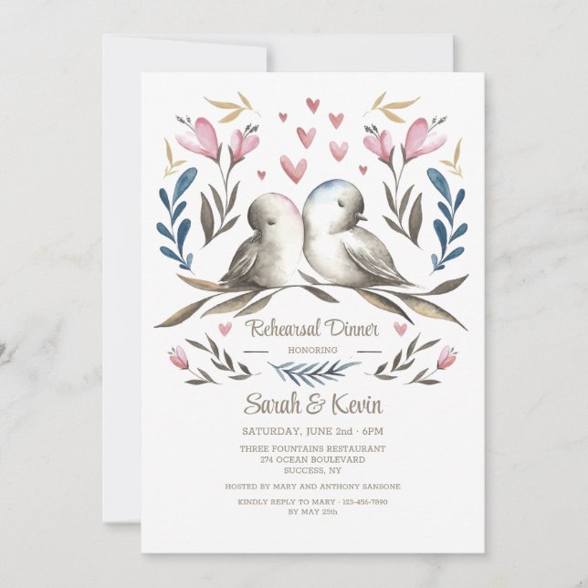 Invitación Cena de ensayo de Aves de Amor dibujada a mano (Anverso)