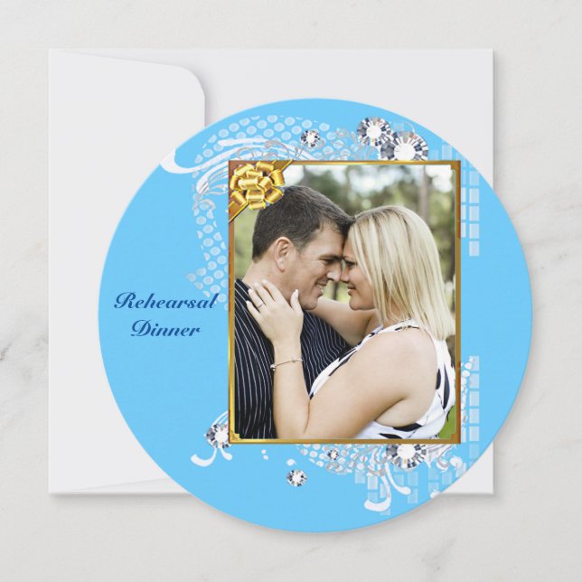 Invitación Cena de ensayo de Blue con pares de cuadros de dia (Anverso)