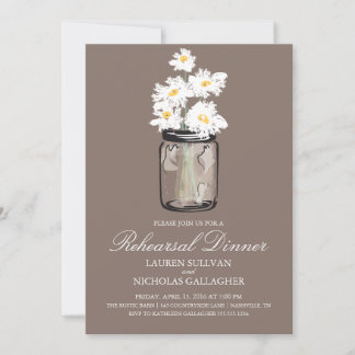 Invitación Cena de ensayo de Blue Mason Jar y White Daisises