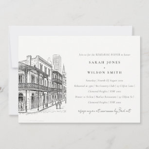 Invitación Cena de ensayo de boceto chic de Nueva Orleans Lou
