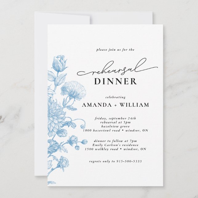 Invitación Cena de Ensayo de Boceto Floral (Anverso)