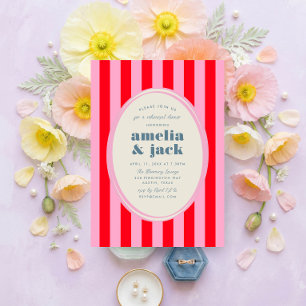 Invitación Cena de ensayo de boda a rayas rosa rojo alegre