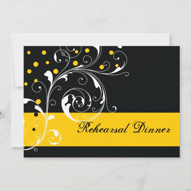 Invitación Cena de ensayo de boda amarillo con hoja de pergam (Anverso)