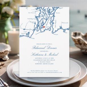 Invitación Cena de ensayo de Boda azul de la Marina de Nueva 