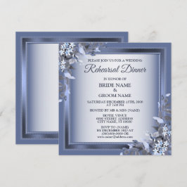 Invitación Cena de Ensayo de Boda Azul Marino Floral Plata